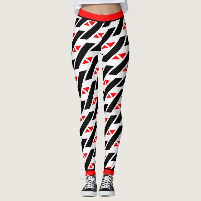 Leggings Patrón Rojo Blanco Negro Abstracto Absoluto (Anverso)