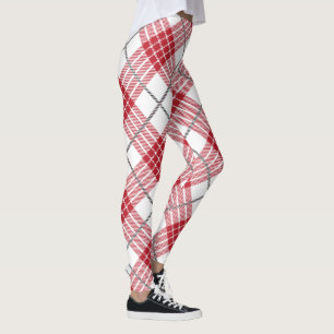 Leggings Patrón rojo blanco y gris de plaqueta