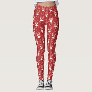 Leggings Patrón rojo de reno personalizado
