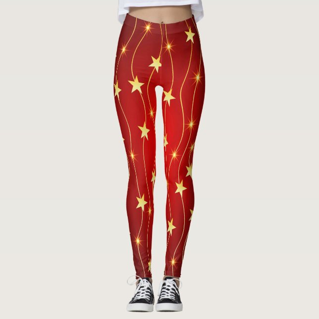 Leggings Patrón rojo de rubí adorado por estrella (Anverso)