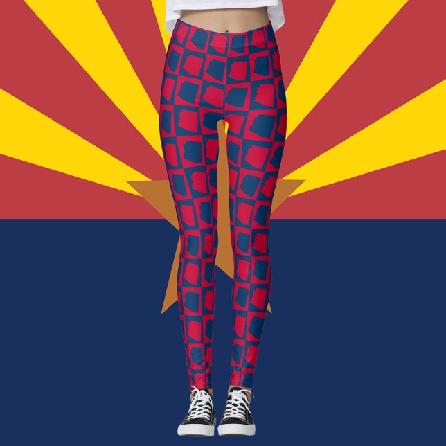 Leggings Patrón rojo y azul del estado de Arizona (A pair of leggings featuring the US state of Arizona in red and blue.)