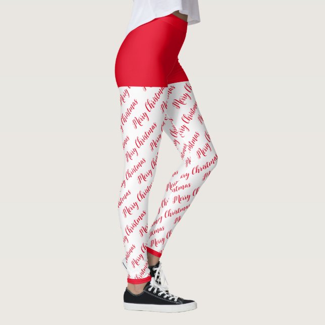 Leggings Patrón rojo y blanco Moderno Feliz Navidad (Derecha)