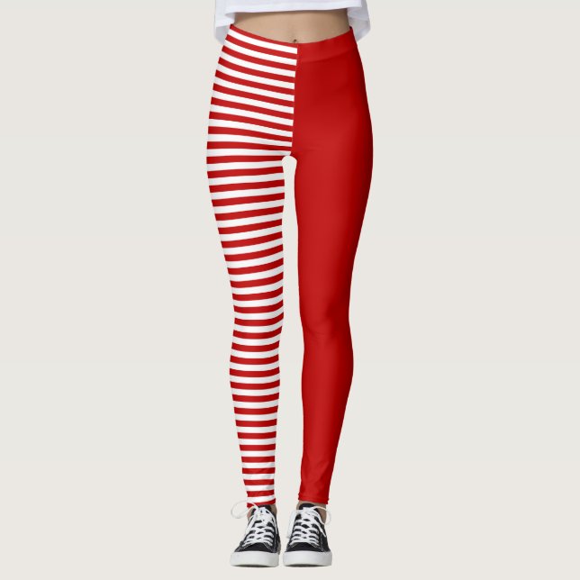 Leggings Patrón rojo y blanco rayado de negrita Minimalista (Anverso)