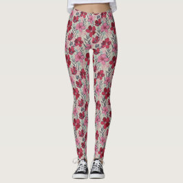 Leggings Patrón rojo y rosado floral