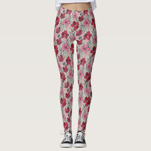 Leggings Patrón rojo y rosado floral