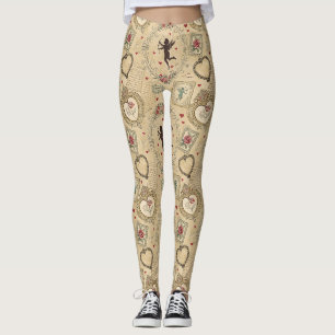 Leggings Patrón Romántico del Cupido Vintage