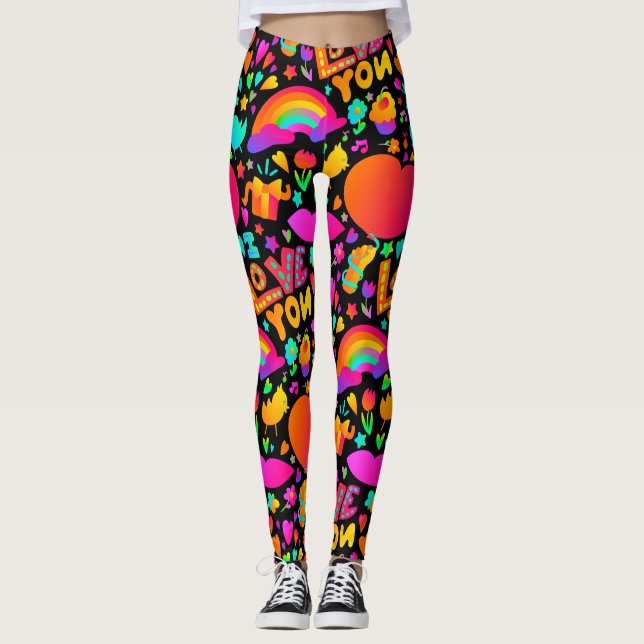Leggings Patrón romántico neón (Anverso)