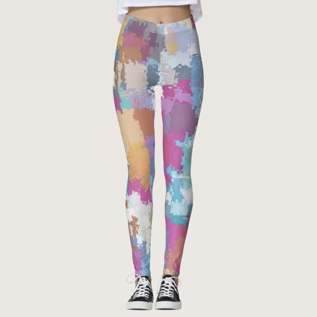 Leggings Patrón rosa amarillo azul de camo digital (Anverso)