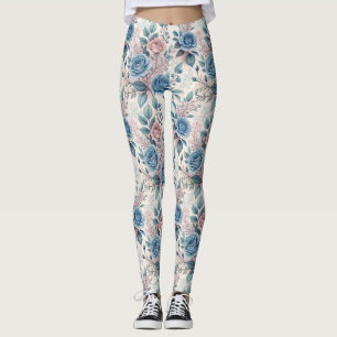 Leggings Patrón rosa azul y rosa sobre blanco rosado suave