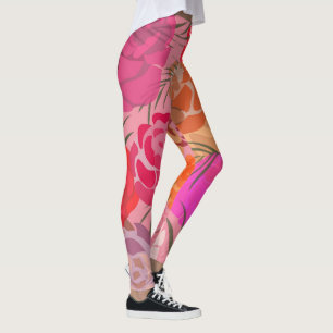 Leggings Patrón rosa con flores y plantas