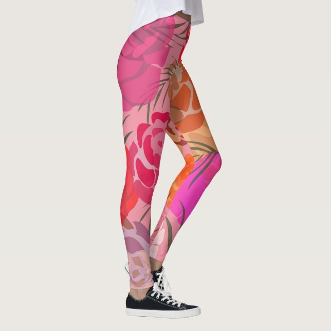 Leggings Patrón rosa con flores y plantas (Derecha)