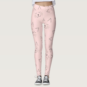 Leggings Patrón rosa de gato gatito gitano negro lindo