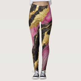 Leggings Patrón rosa de mármol negro con oro