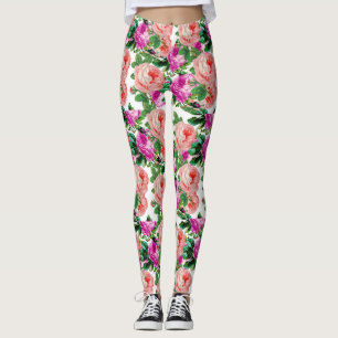 Leggings Patrón Rosa Floral Vintage Rosa Y Púrpura