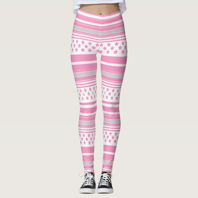 Leggings Patrón rosa rayado con estrellas (Anverso)
