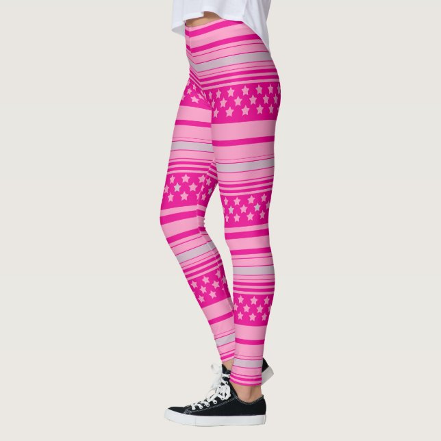 Leggings Patrón rosa rayado con estrellas (Izquierda)