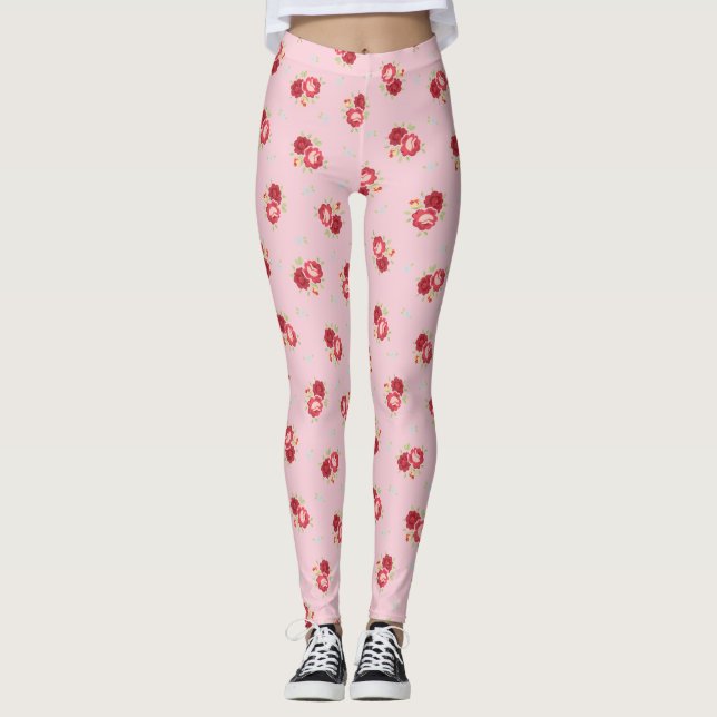 Leggings Patrón rosa Rojo Vintage (Anverso)