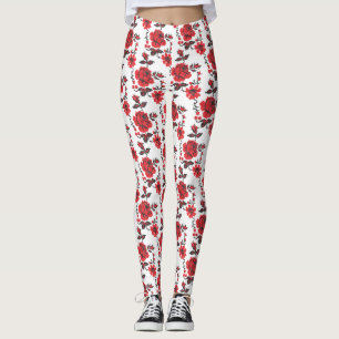 Leggings Patrón ruso de puntos cruzados de la rosa roja