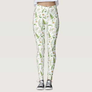 Leggings Patrón rústico botánico de flor de Chamomile