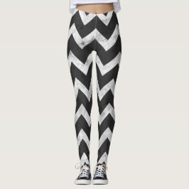 Leggings Patrón rústico de Chevron en blanco y negro