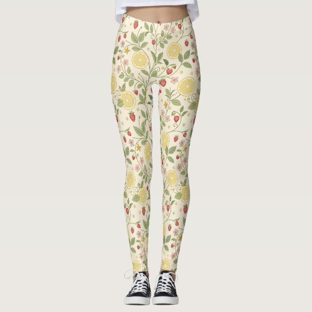 Leggings Patrón rústico de fresa y cítricos terroso (1) (Anverso)