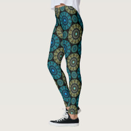 Leggings Patrón sagrado fractal azul verde 