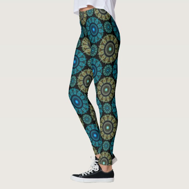 Leggings Patrón sagrado fractal azul verde  (Izquierda)