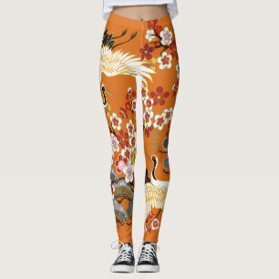 Leggings Patrón Sakura de grullas florales coloridas