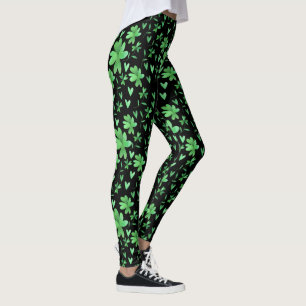 Leggings Patrón Shamrock irlandés   Verde y Negro