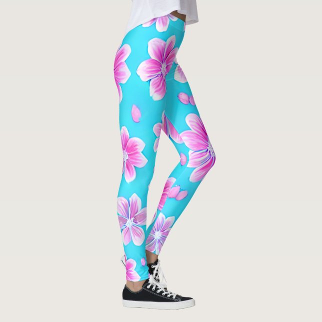 Leggings Patrón simple de flor azul y rosa (Derecha)