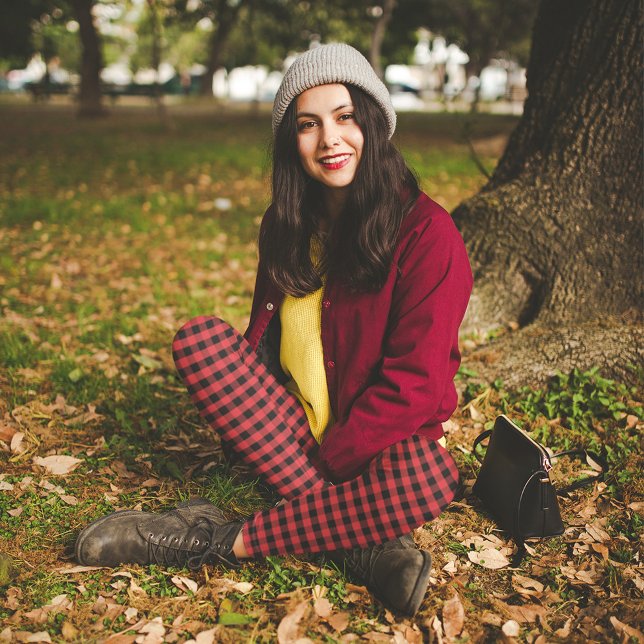 Leggings Patrón simple de verificación de búfalo de Moda ru (Black and red buffalo check pattern legging. )