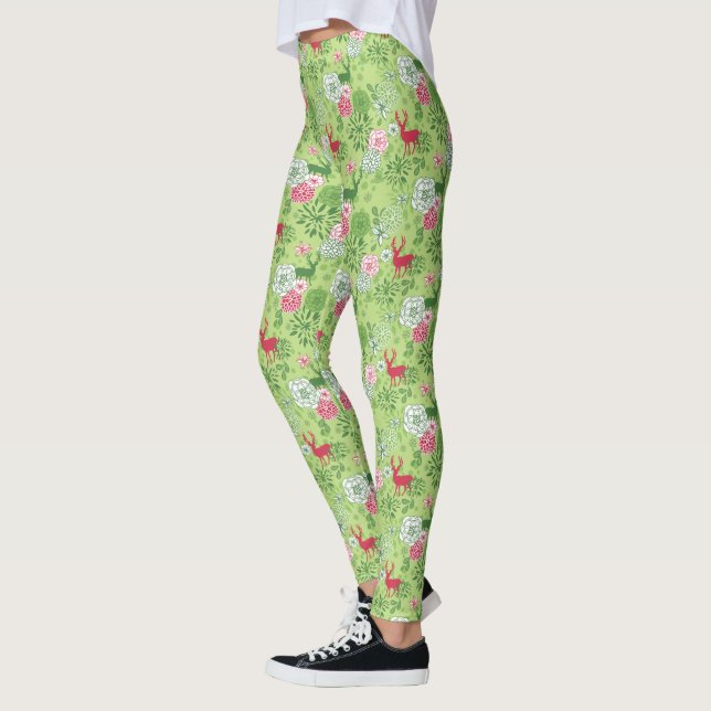 Leggings Patrón sin costuras de ciervos y follaje de navida (Izquierda)