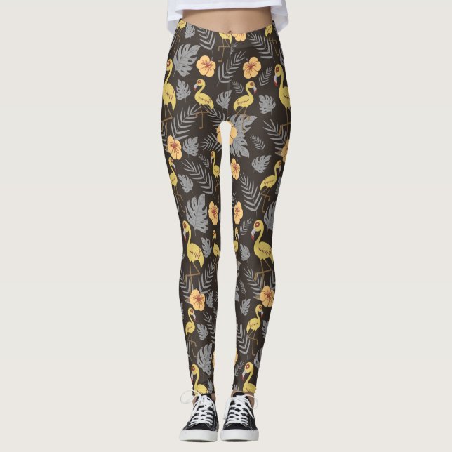 Leggings Patrón sin fisuras de flor y hojas (Anverso)