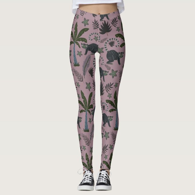 Leggings Patrón sin foco Animales tropicales saltando monos (Anverso)