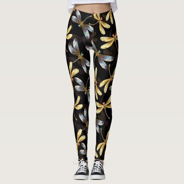 Leggings Patrón sin foco con Dragonflies dorados (Anverso)