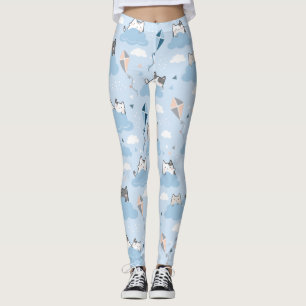 Leggings Patrón sin foco Cute Kawaii Cats nubes cometa