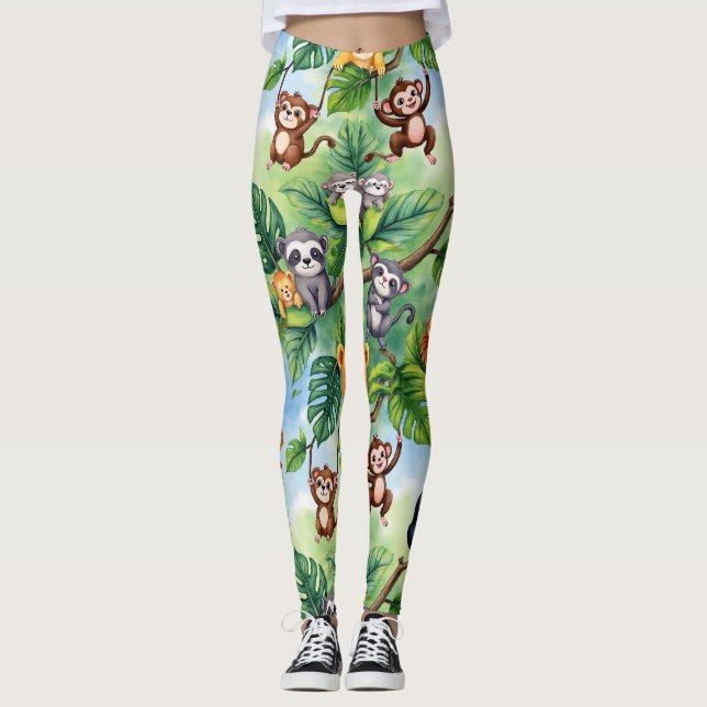 Leggings Patrón sin foco de los animales del bosque (Anverso)