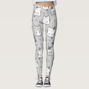 Leggings Patrón sin foco de los gatos kawaii