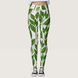 Leggings Patrón sin inconvenientes con hojas de té verdes