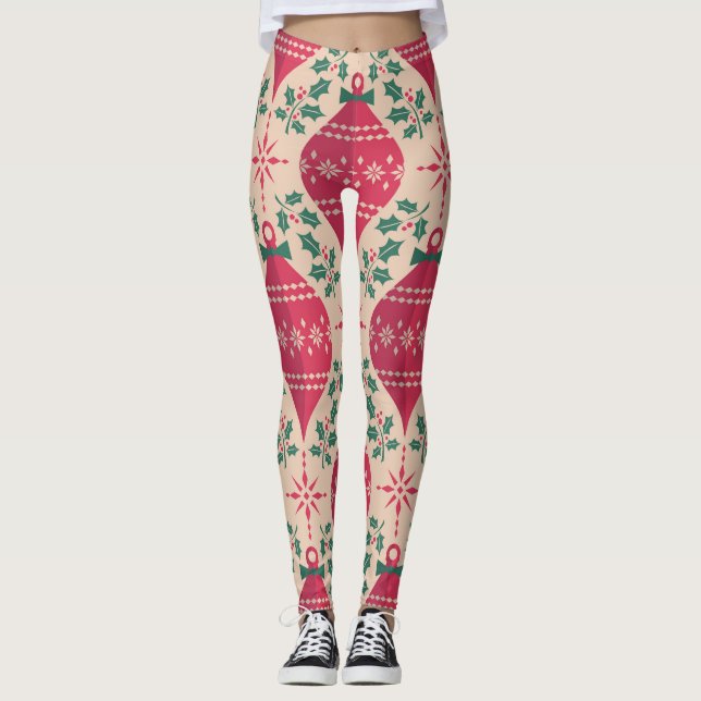 Leggings Patrón sin inconvenientes de Navidades de estilo v (Anverso)