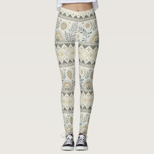 Leggings Patrón sin inconvenientes del arte folclórico botá