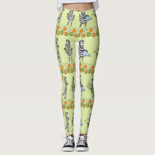 Leggings Patrón sin mar de cebras y frutas