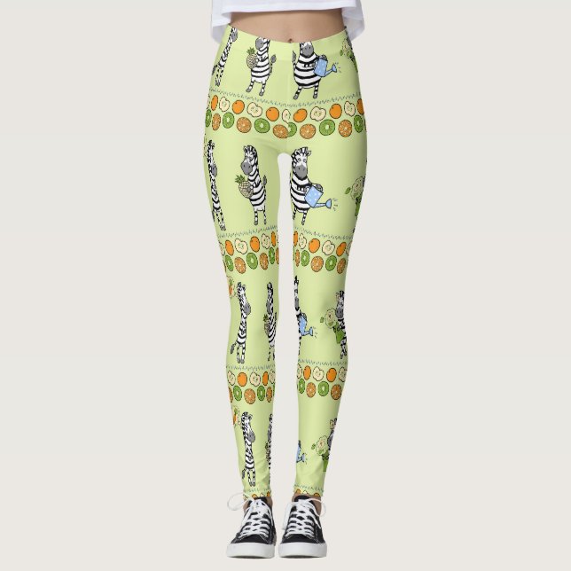 Leggings Patrón sin mar de cebras y frutas (Anverso)