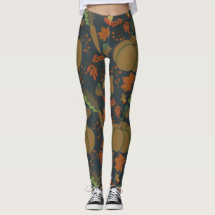 Leggings Patrón sin soldadura Calabaza y fondo oscuro de za