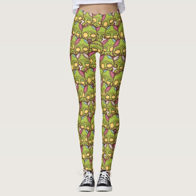Leggings Patrón sin soldadura de cabeza zombi (Anverso)
