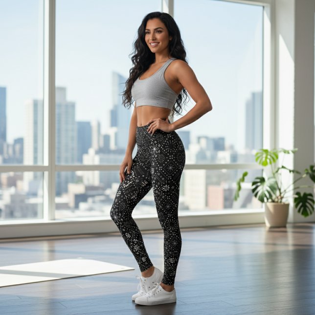 Leggings Patrón sin soldadura de copos de nieve negros y bl (Subido por el creador)