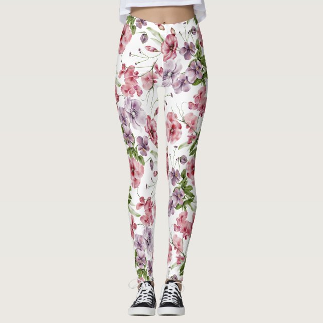 Leggings Patrón sin soldadura de flores de jardín (Anverso)