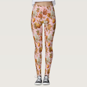 Leggings Patrón sin soldadura de hojas y calabazas otoñales