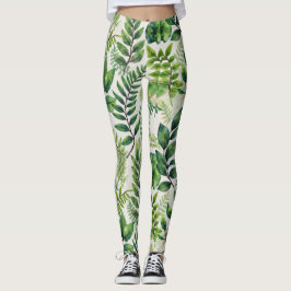 Leggings Patrón sin soldadura de hojas y helechos