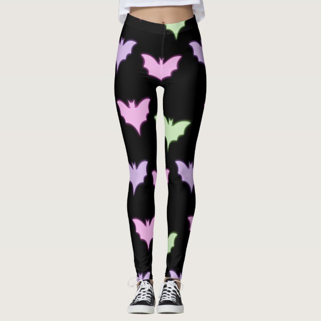 Leggings Patrón sin soldadura de la tina Neon Pastel Bat -  (Anverso)